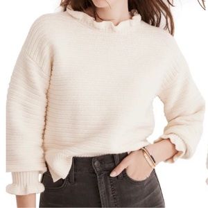 Madewell Womens Oatmeal Cable Knit Sweater Crop Granola Ruffle Size XXS Ribbed